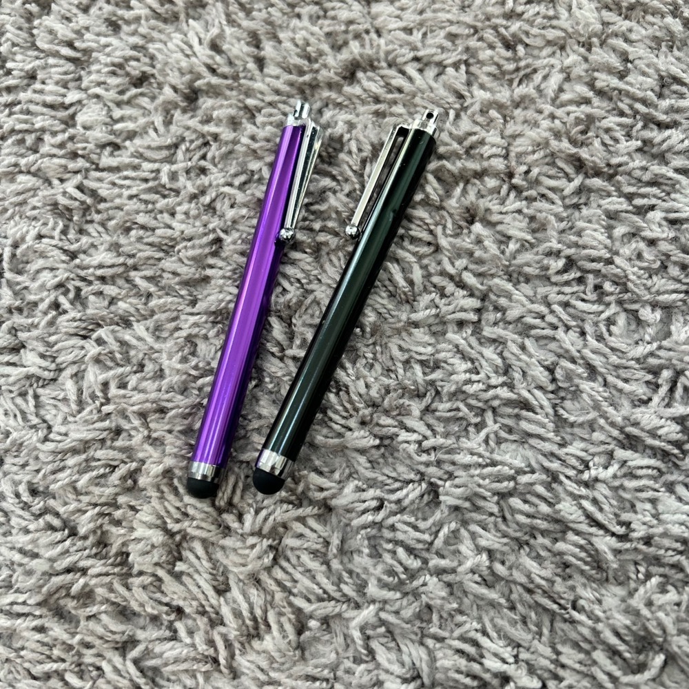 Universal Capacitive Stylus Pen Set of 2 Black and Purple for Touchscreens
